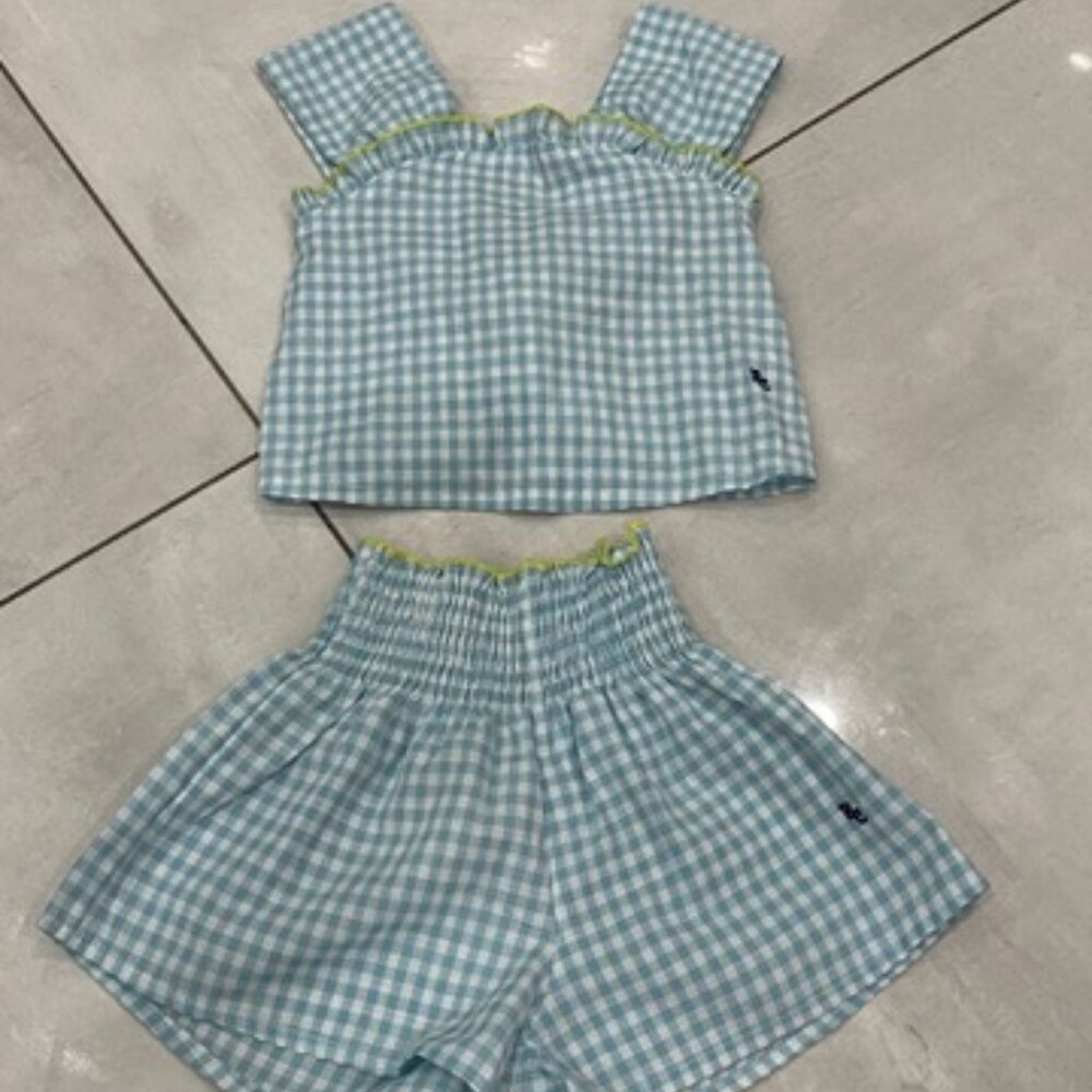 BOBO CHOSES BLUE AND GREEN PLAID SET - TANK TOP AND SHORTS